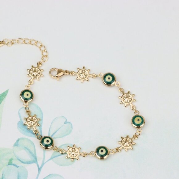 "Rose Gold Evil Eye & Wheel Charm Bracelet, Adjustable Protection Style,XPBL0739 - Picture 9 of 12